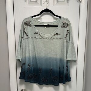 Elegant Ombre Blouse with Embroidery and Beading